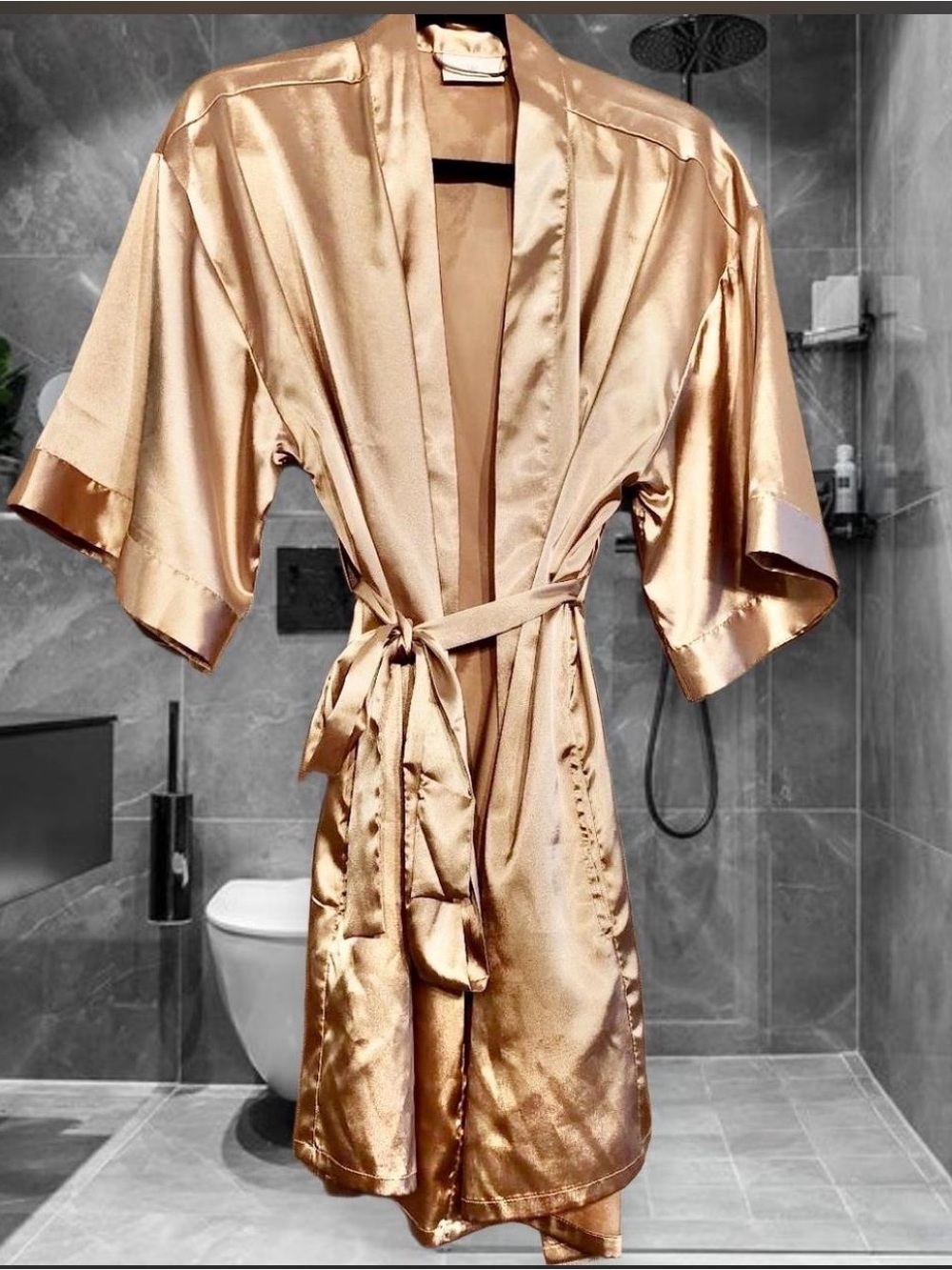 Turquaz Satin Kimono Robe above knee length - champagne gold shimmer Women SM - Picture 1 of 5